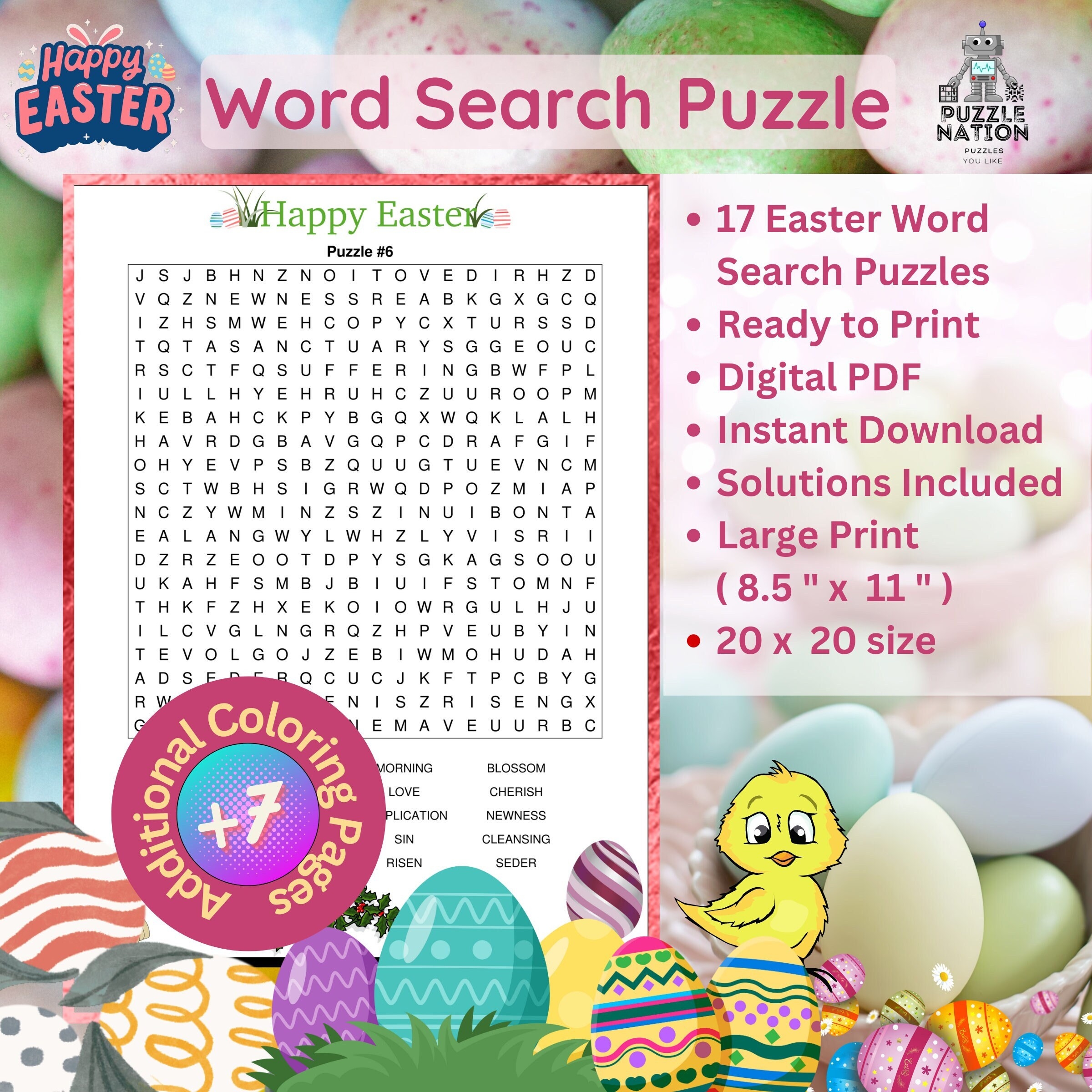 Easter Word Search Puzzle Printable Easter Coloring Pages Printable Activity Pages Gift For Adults And Kids Etsy