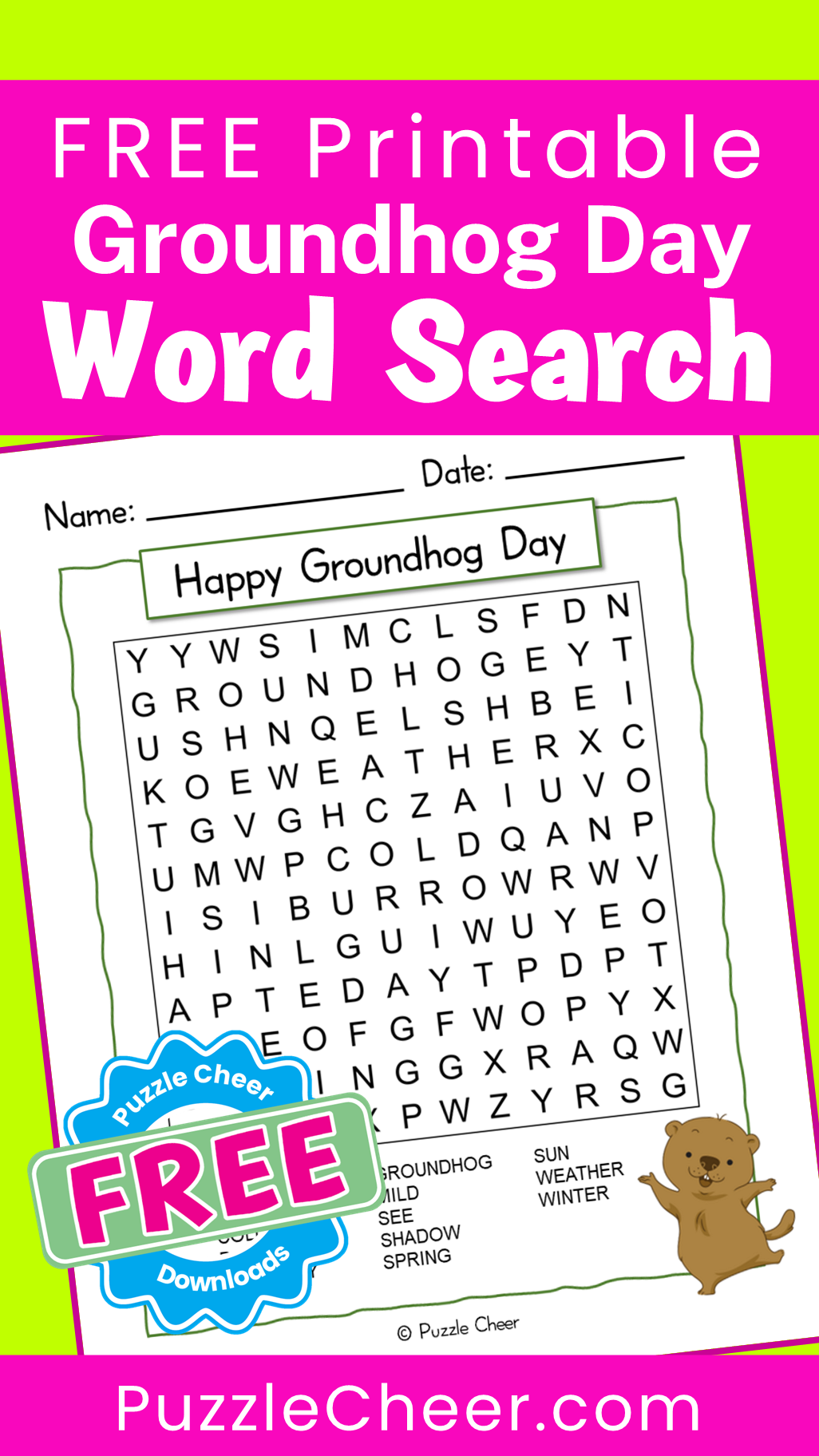 Free Printable Groundhog Word Search