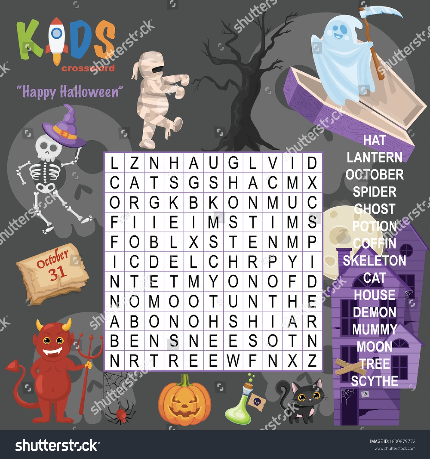 Easy Word Search Crossword Puzzle Happy Stock Vector Royalty Free 1800879772 Shutterstock