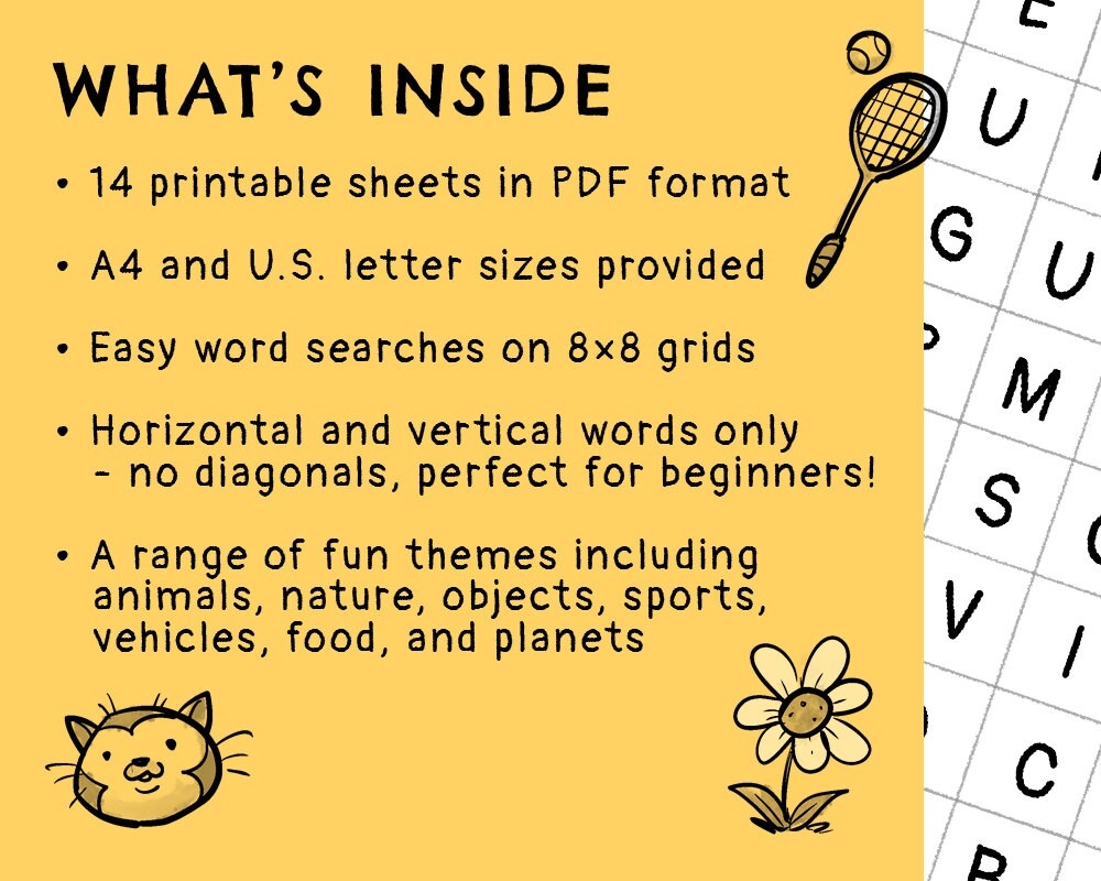 Easy Word Search Sheets For Kids 14 Printable Puzzles Instant Digital Download Children s Activity Bundle Etsy