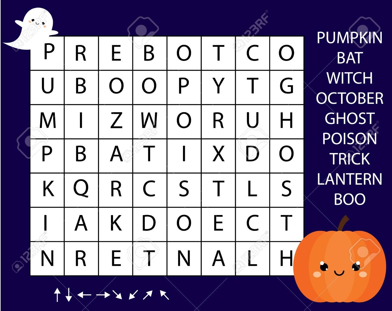 Educational Game For Children Word Search Puzzle Kids Activity Halloween Theme Learning Vocabulary Royalty Free SVG Cliparts Vectors And Stock Illustration Image 106016239 