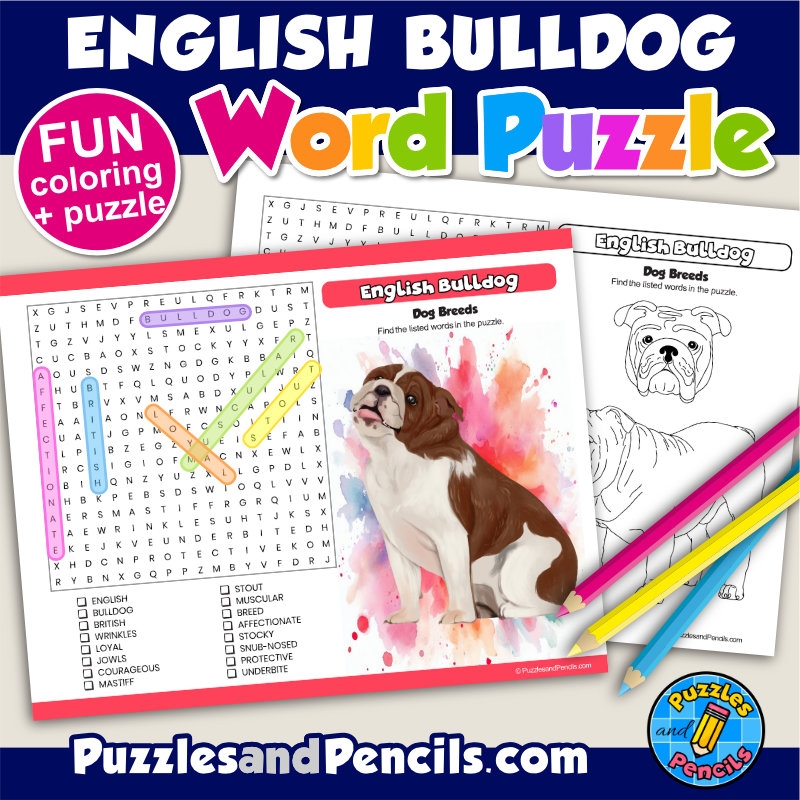 English Bulldog Word Search Puzzle Activity Page And Coloring Dog Breeds Made By Teachers