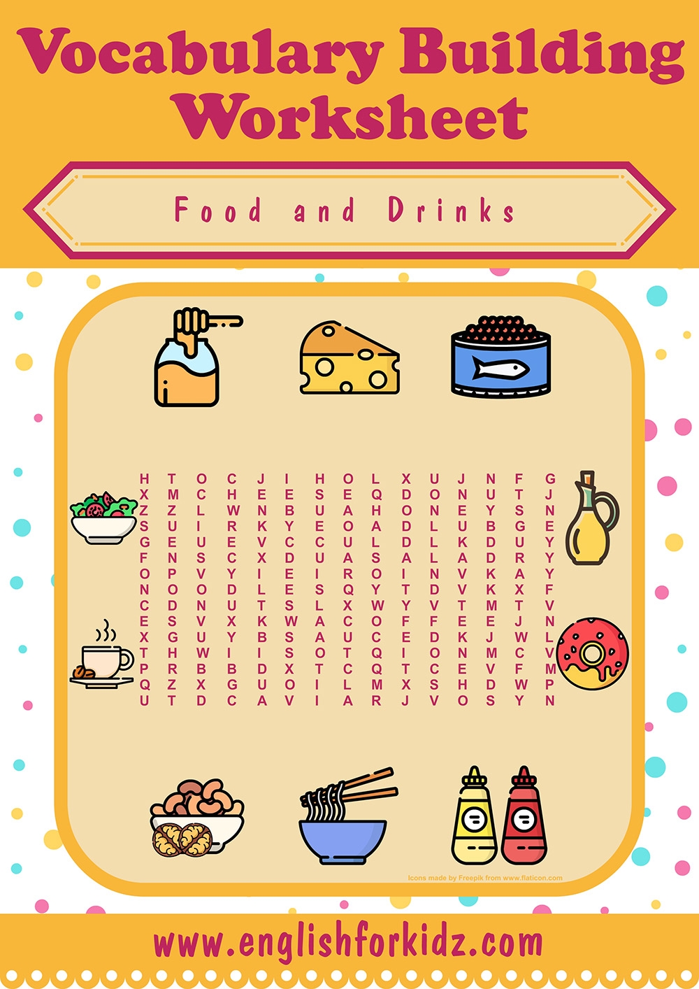English For Kids Step By Step Food U0026 Drinks Word Search Puzzles