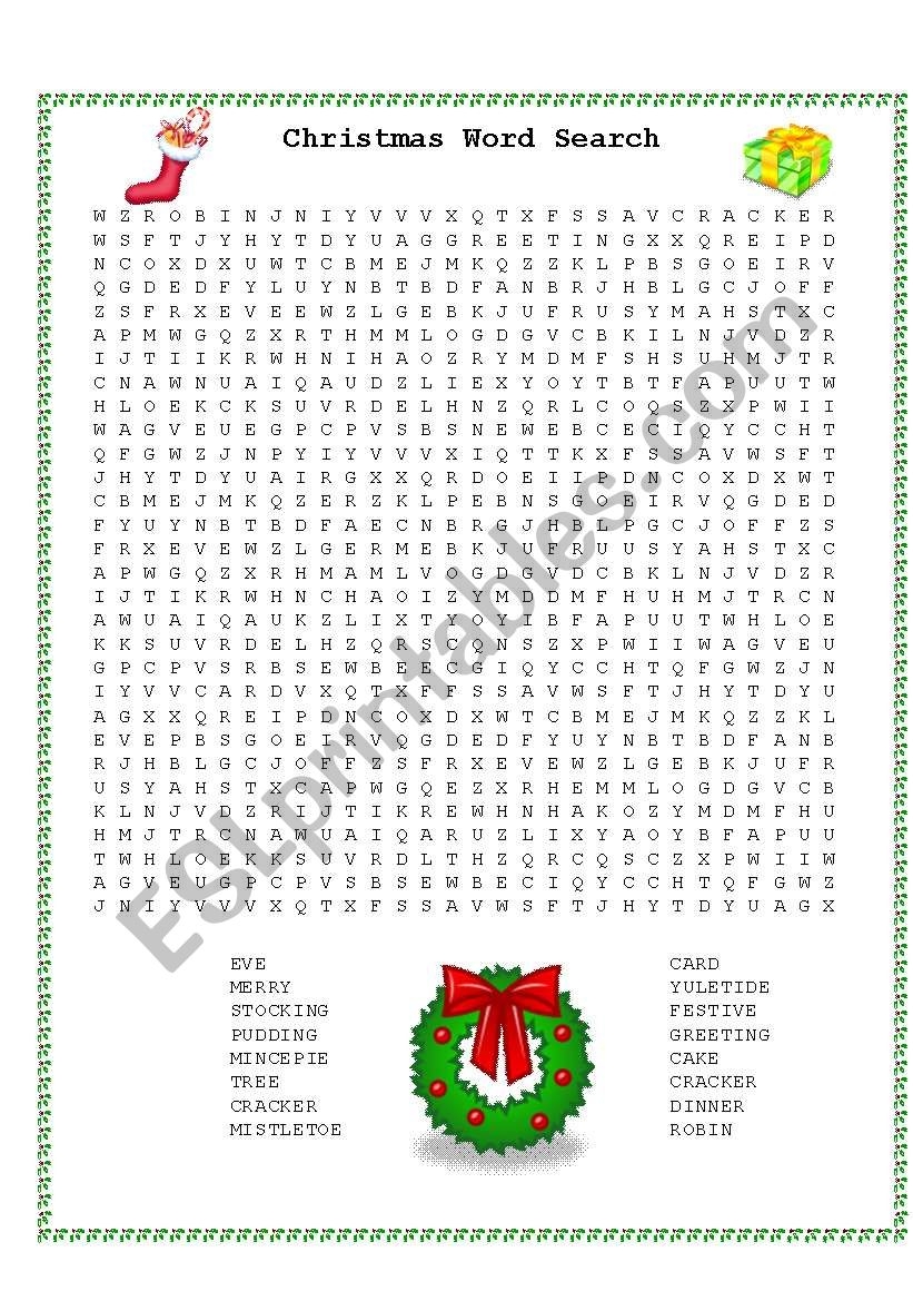 Christmas Word Search Hard Printable