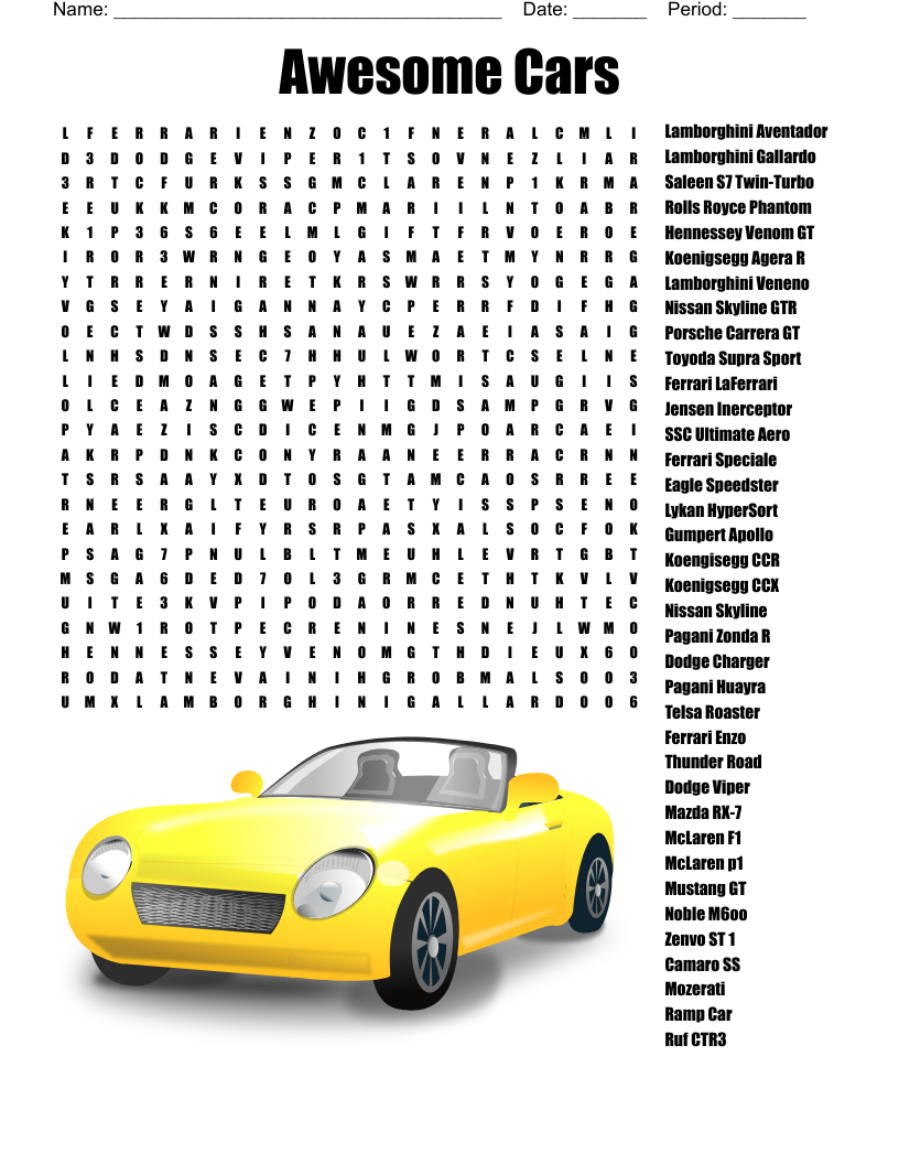 Exotic Car Word Search WordMint Exotic Car Word Search WordMint