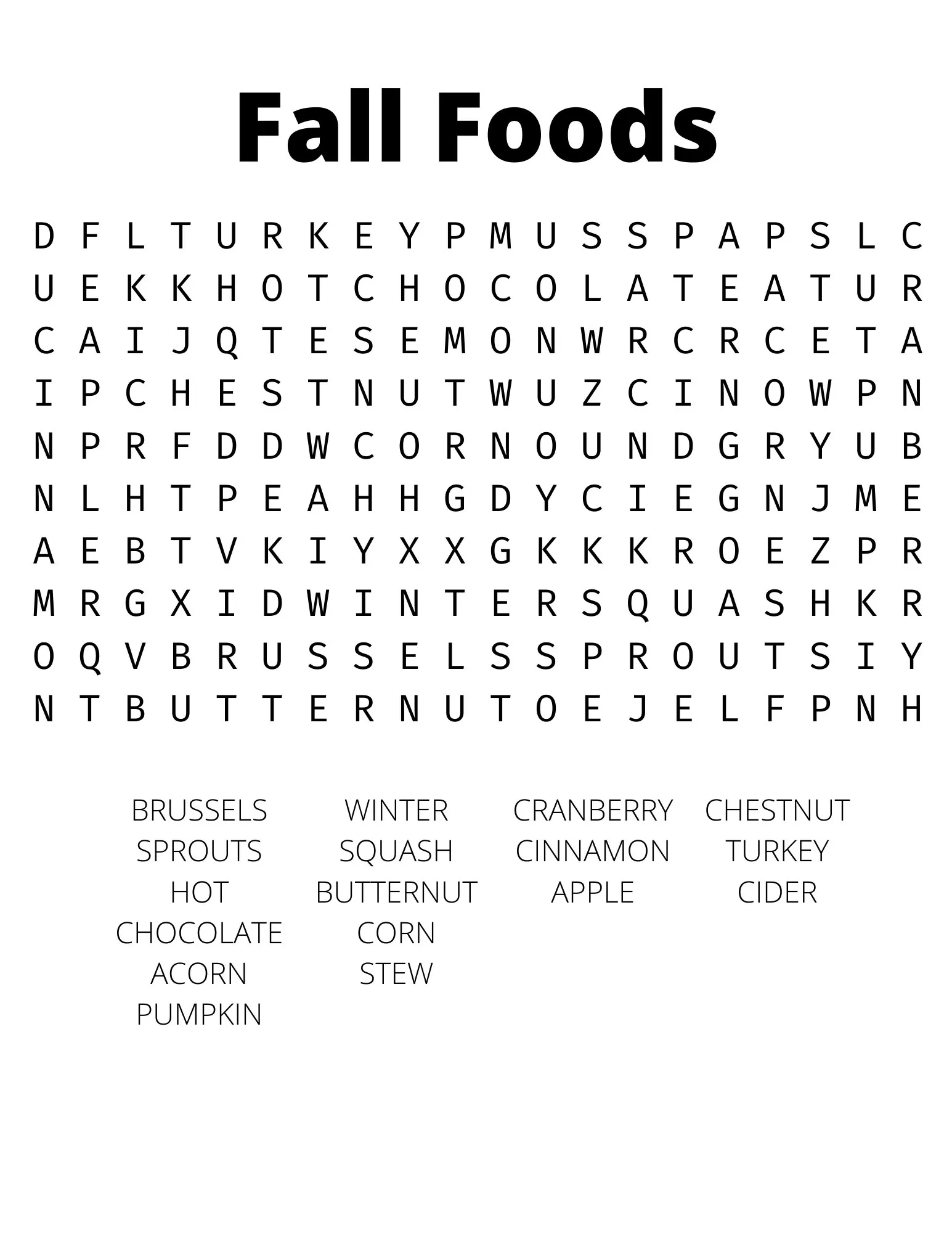Fall Foods Word Search Etsy