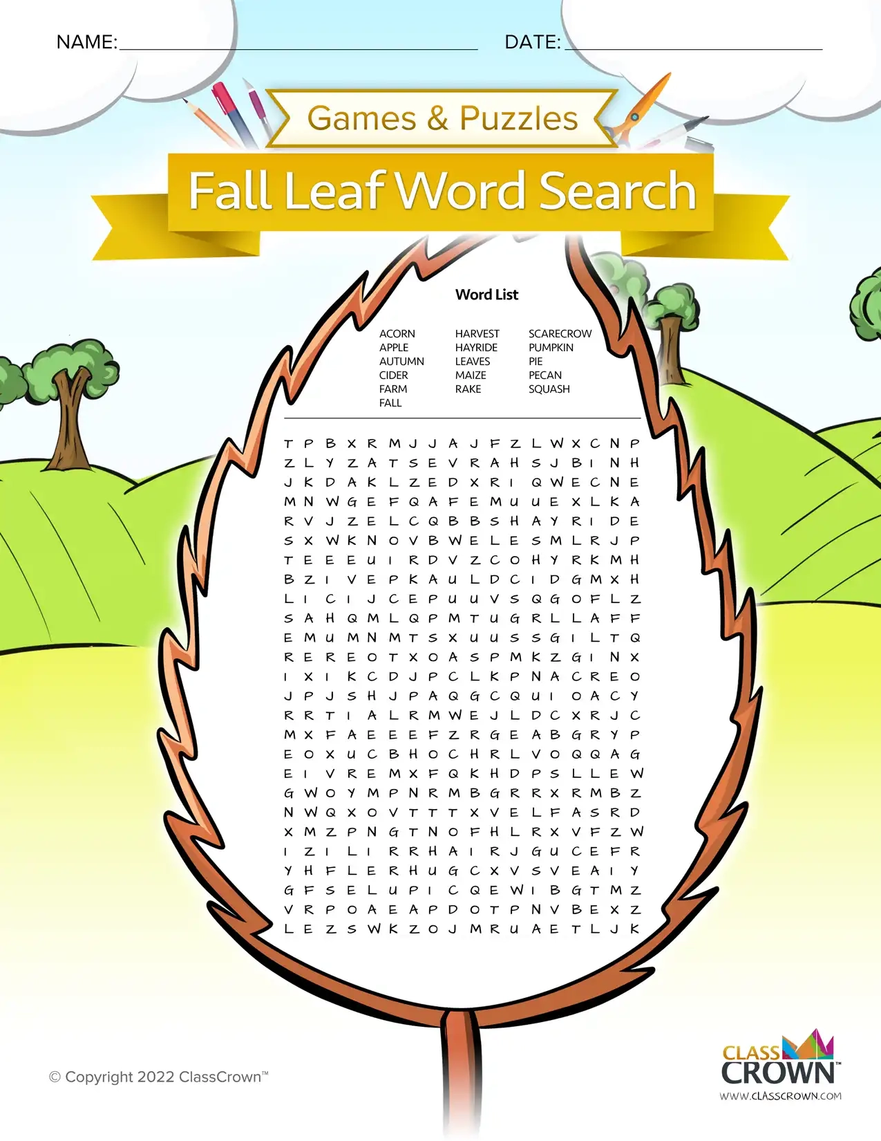 Fall Leaf Word Search Puzzles ClassCrown