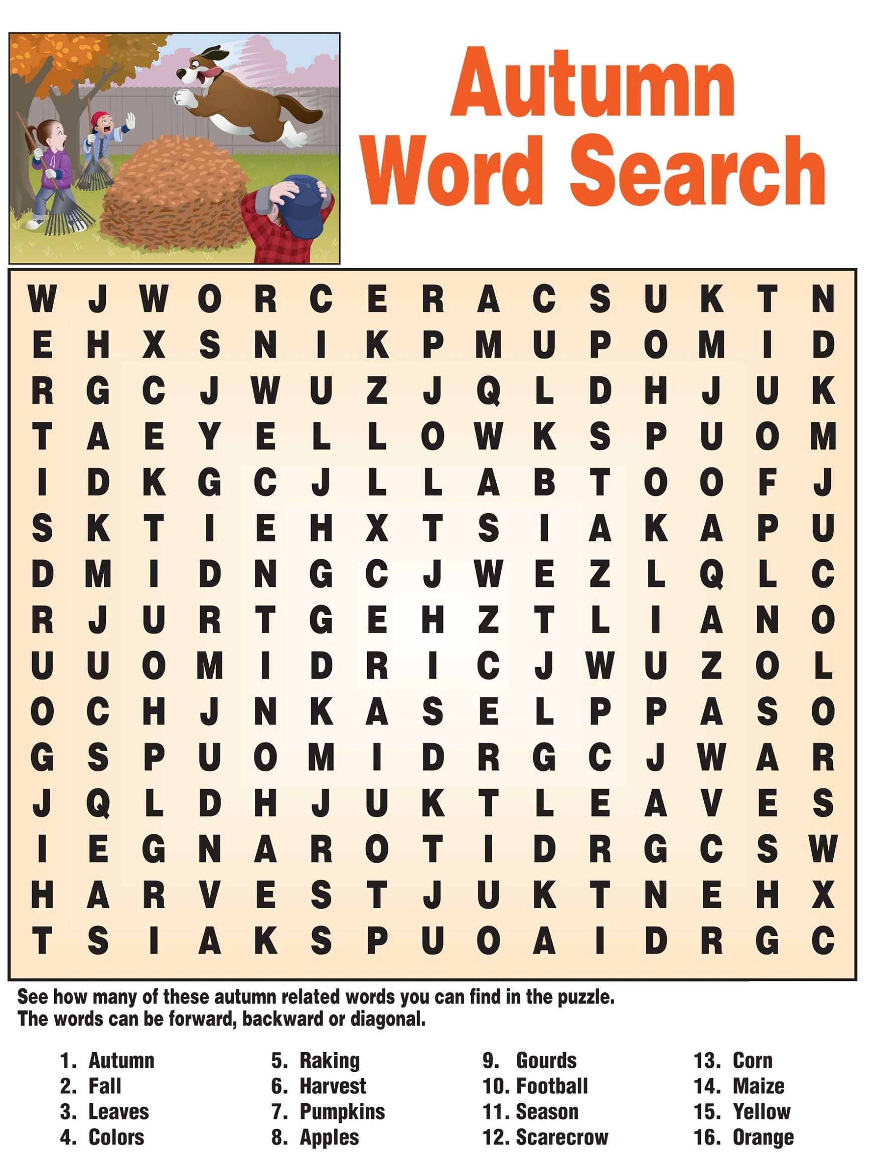 Free Printable Autumn Word Search