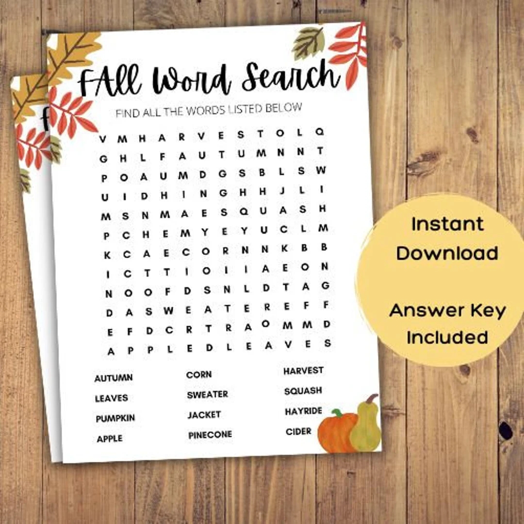 Fall Word Search Printable Autumn Word Search Outdoor Word 