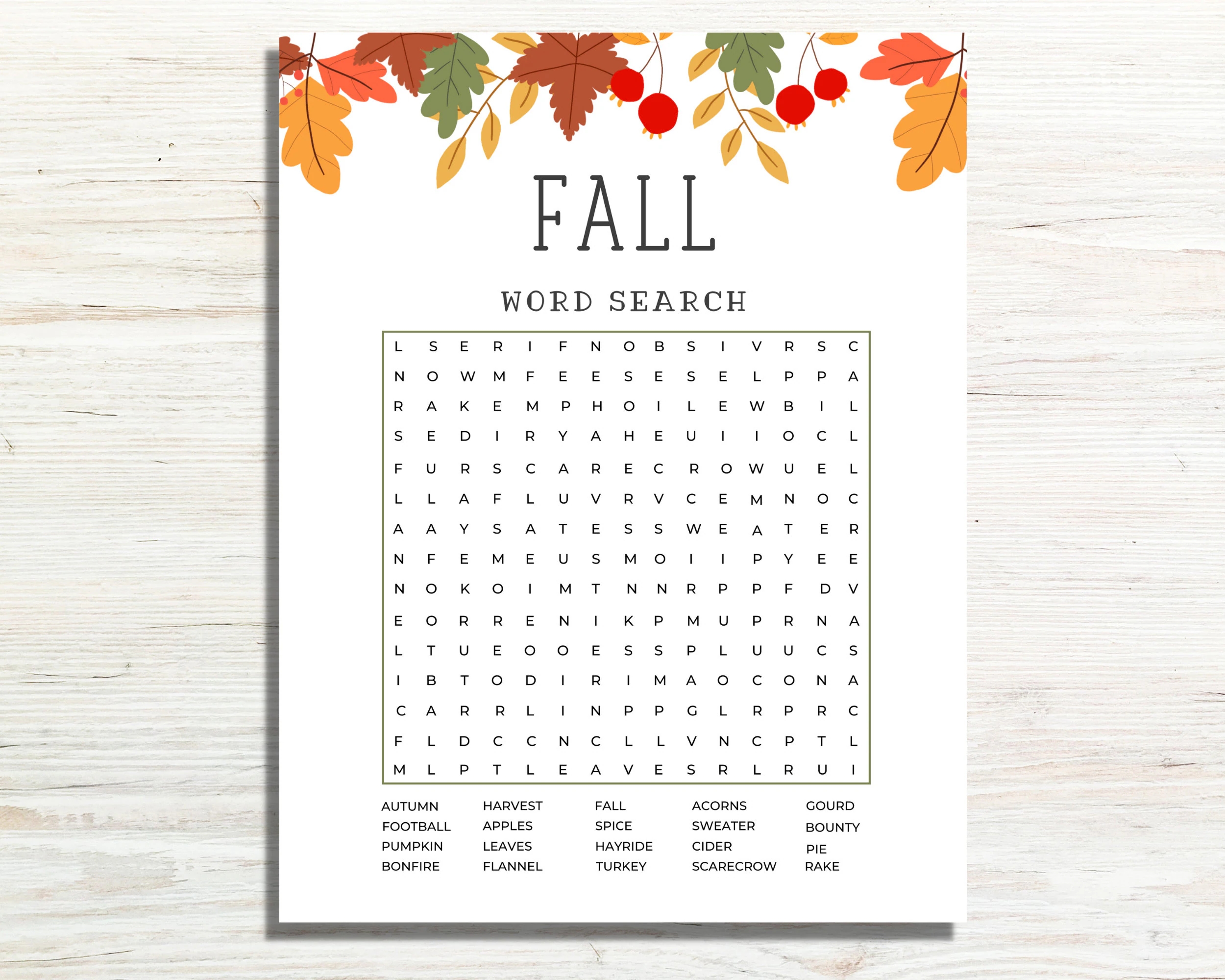 Fall Word Search Printable Autumn Word Search Printable Fall Game Card Fall Activity For Kids And Adults Classroom Word Find Game Etsy