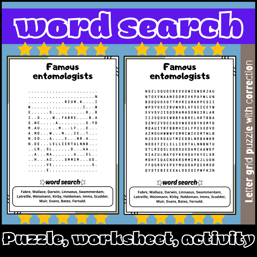 Famous Entomologists Word Search Puzzle Worksheet Activity Made By Teachers