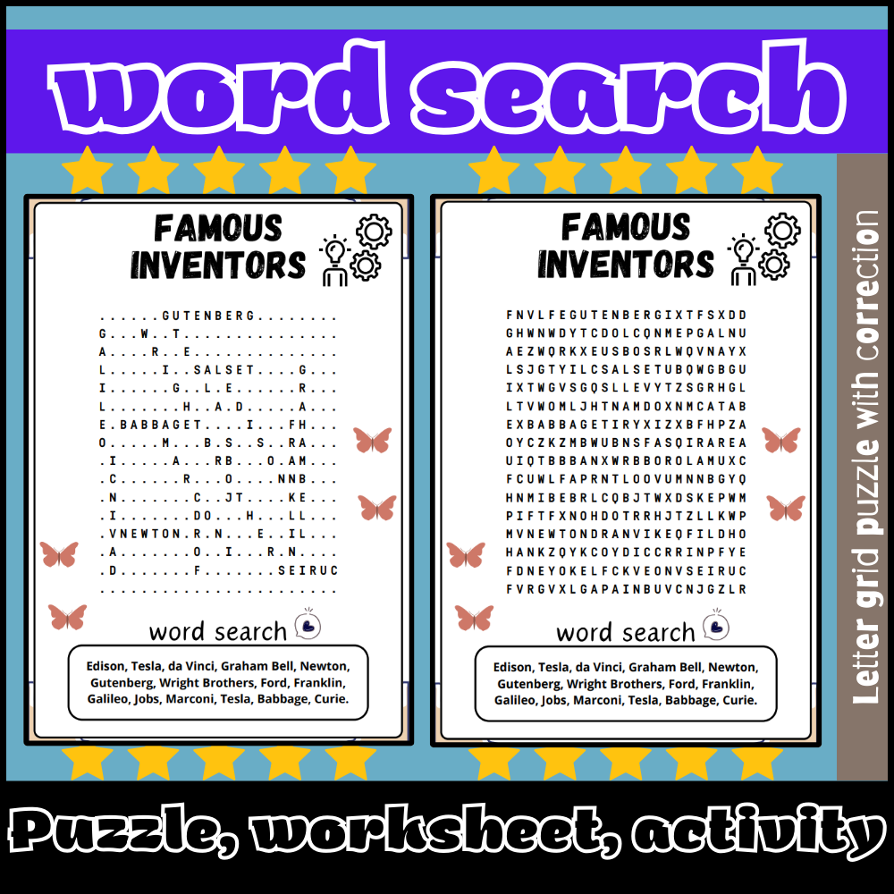 Famous Inventors Word Search Puzzle Worksheet Activity Made By 