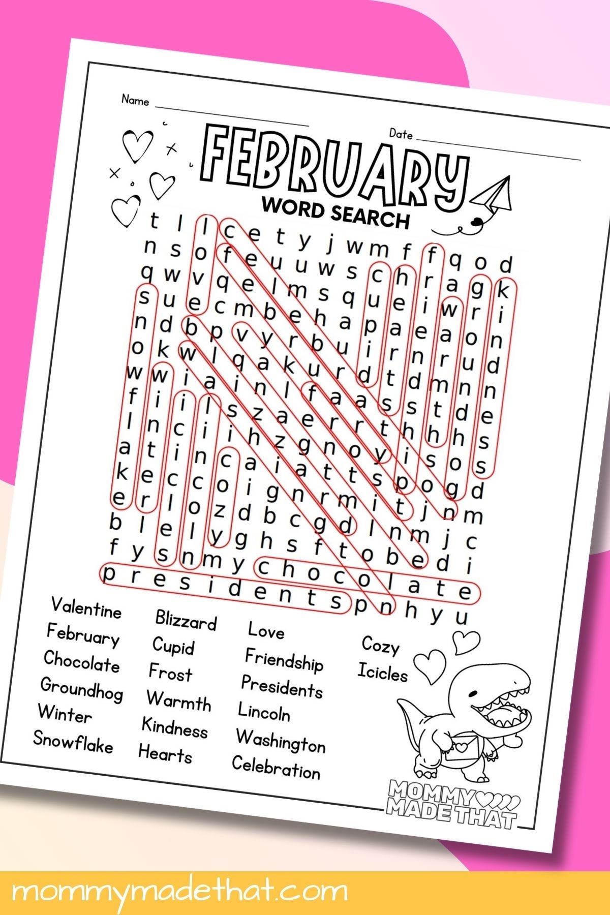 February Word Search Free Printable 
