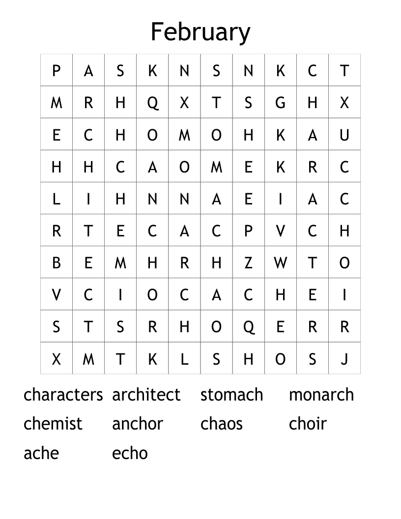 February Word Search WordMint