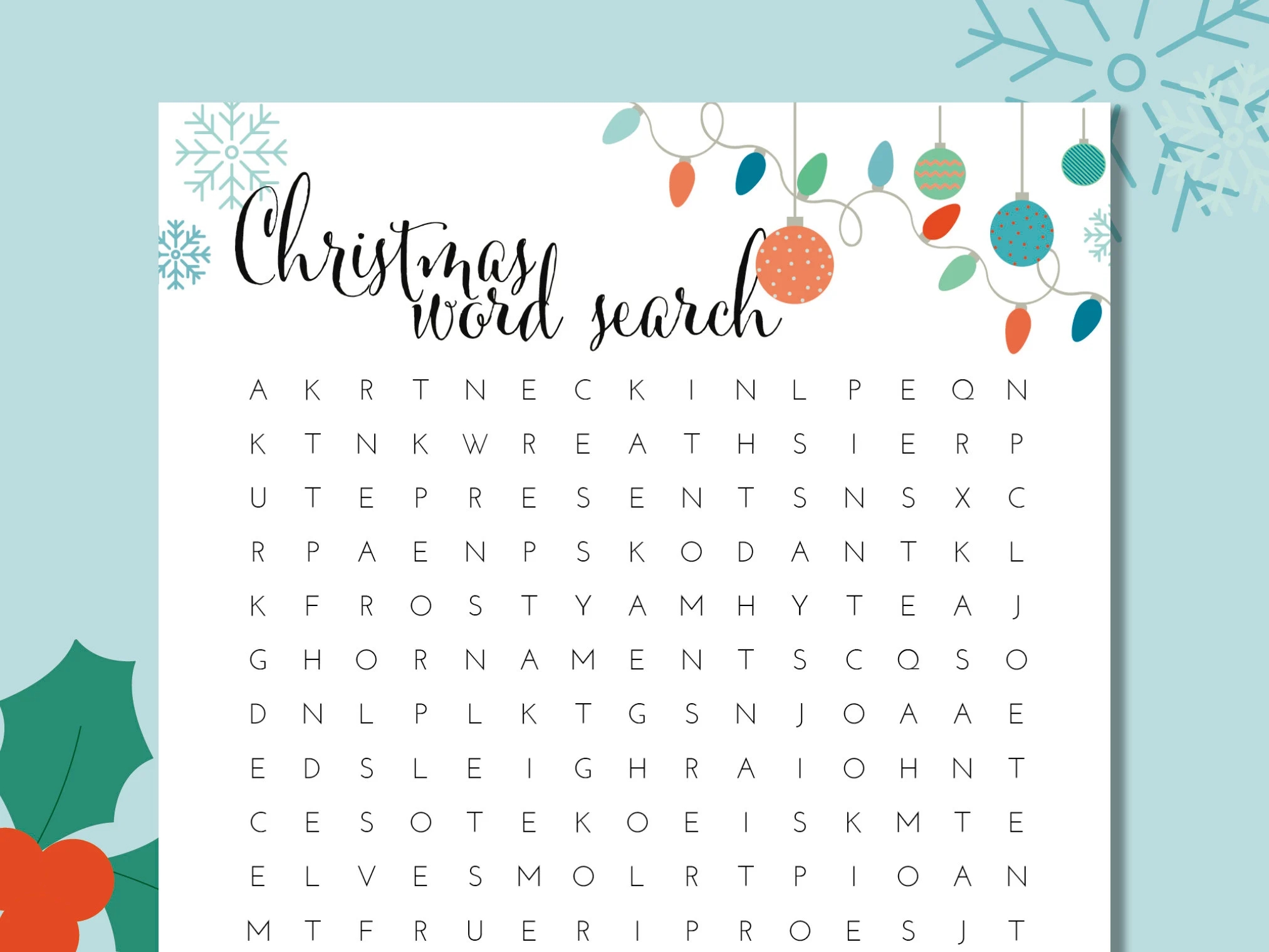 Christmas Printable Word Search Puzzles
