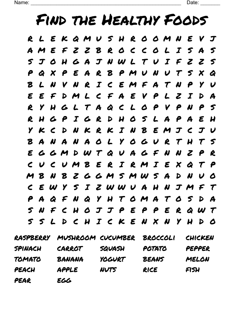 Find The Healthy Foods Word Search WordMint