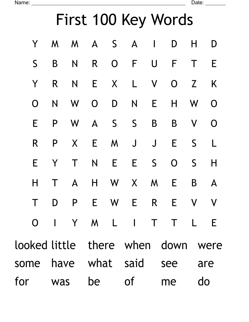 100 Word Printable Word Searches For Kids