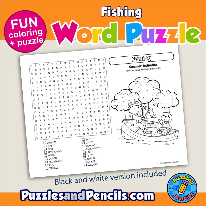 Fishing Word Search Puzzle Activity Page And Coloring Summer Wordsearch Made By Teachers