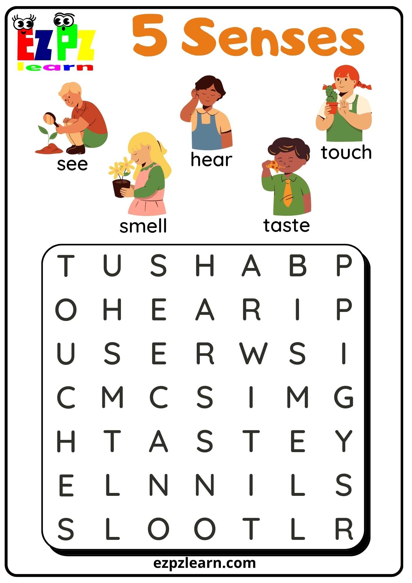 Five Senses Word Search For Kindergarten And ESL Students Free Download Ezpzlearn Five Senses Word Search For Kindergarten And ESL Students Free Download Ezpzlearn