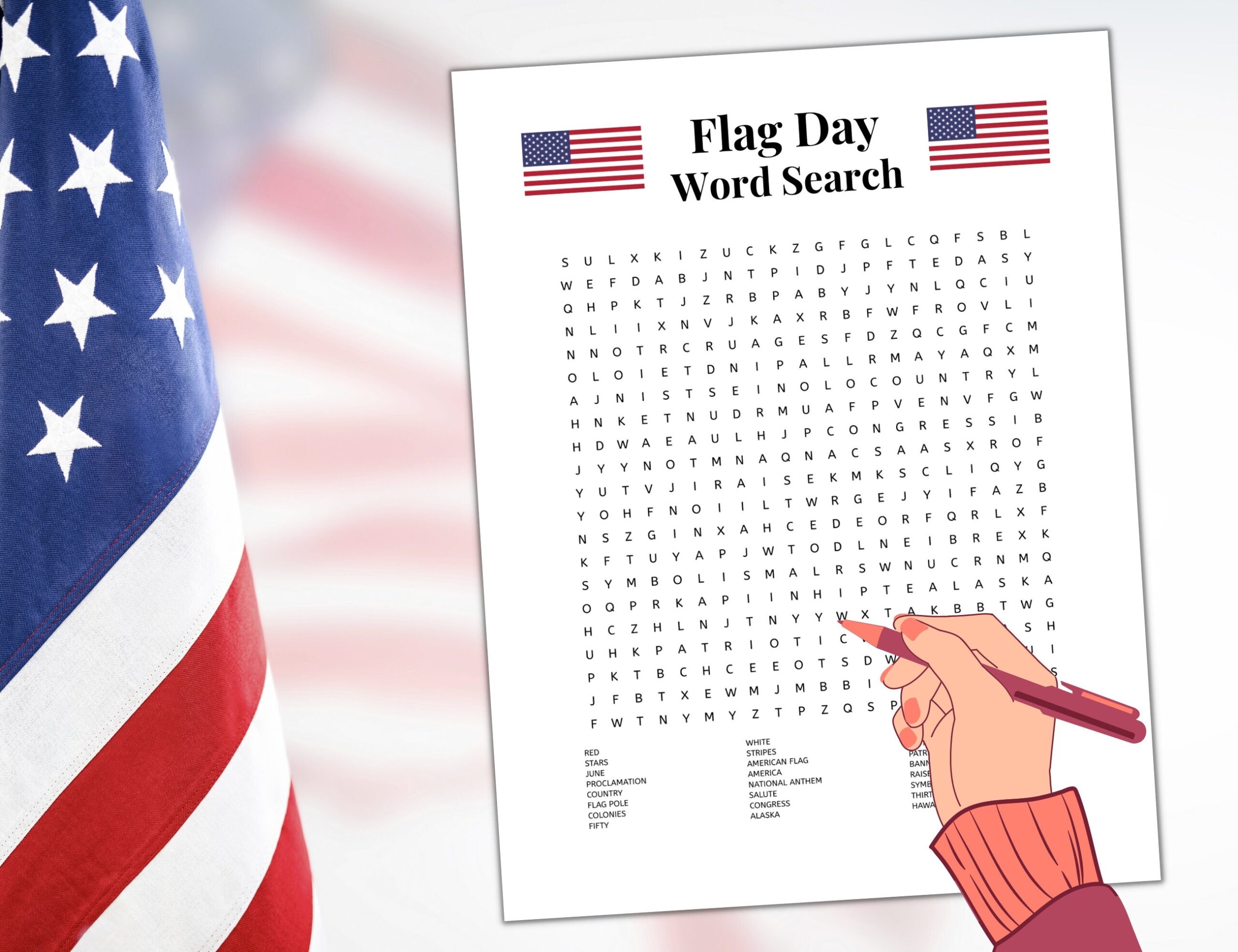 Free Printable Flag Day Word Search