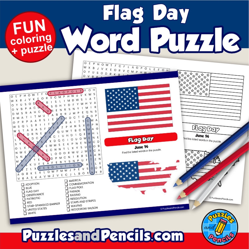 Flag Day Word Search Puzzle Activity Page And Coloring June Wordsearch Made By Teachers