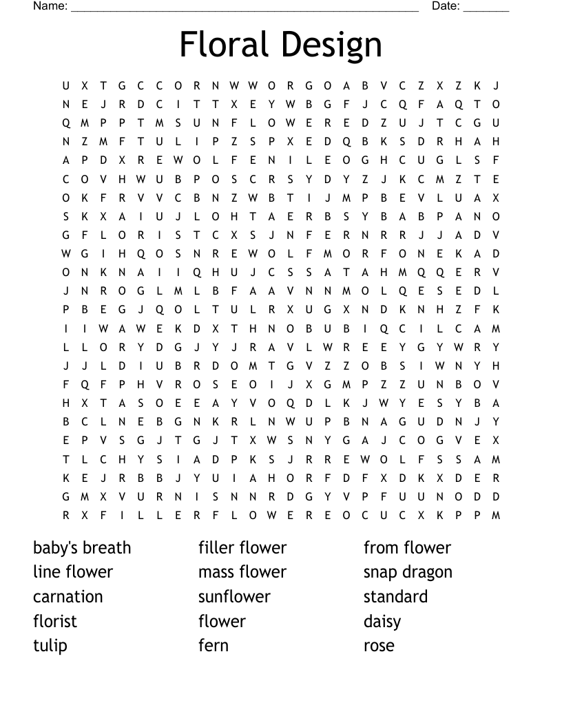 Floral Design Word Search WordMint