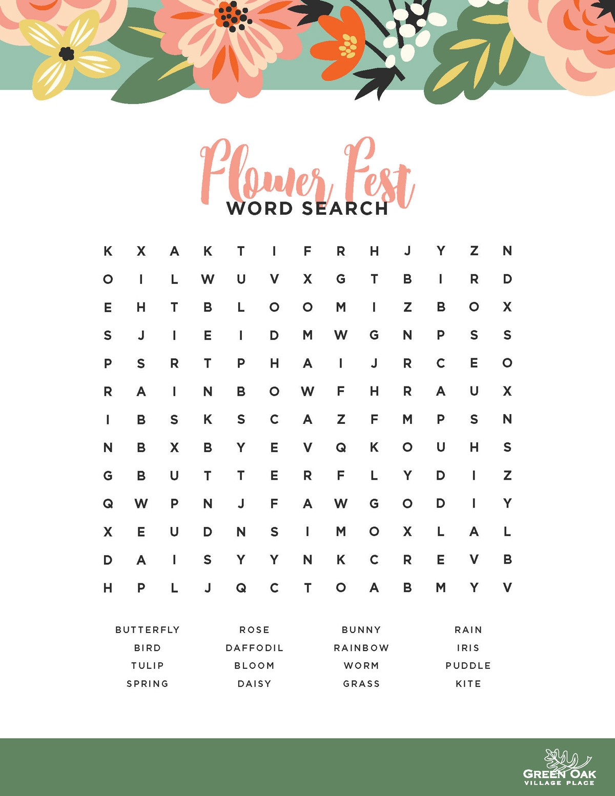 Printable Flower Word Search