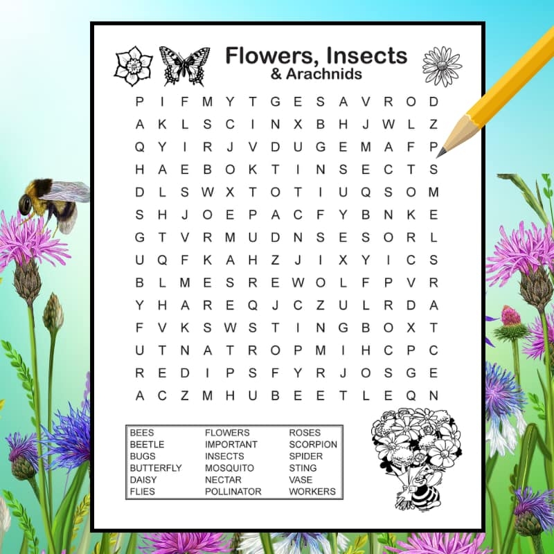 Flowers Insects U0026 Arachnids Word Search For Kids