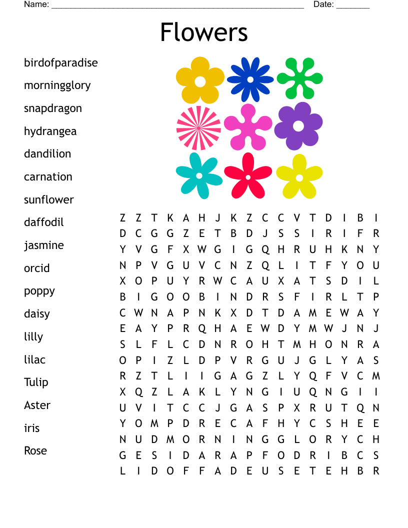 Flowers Word Search WordMint Flowers Word Search WordMint