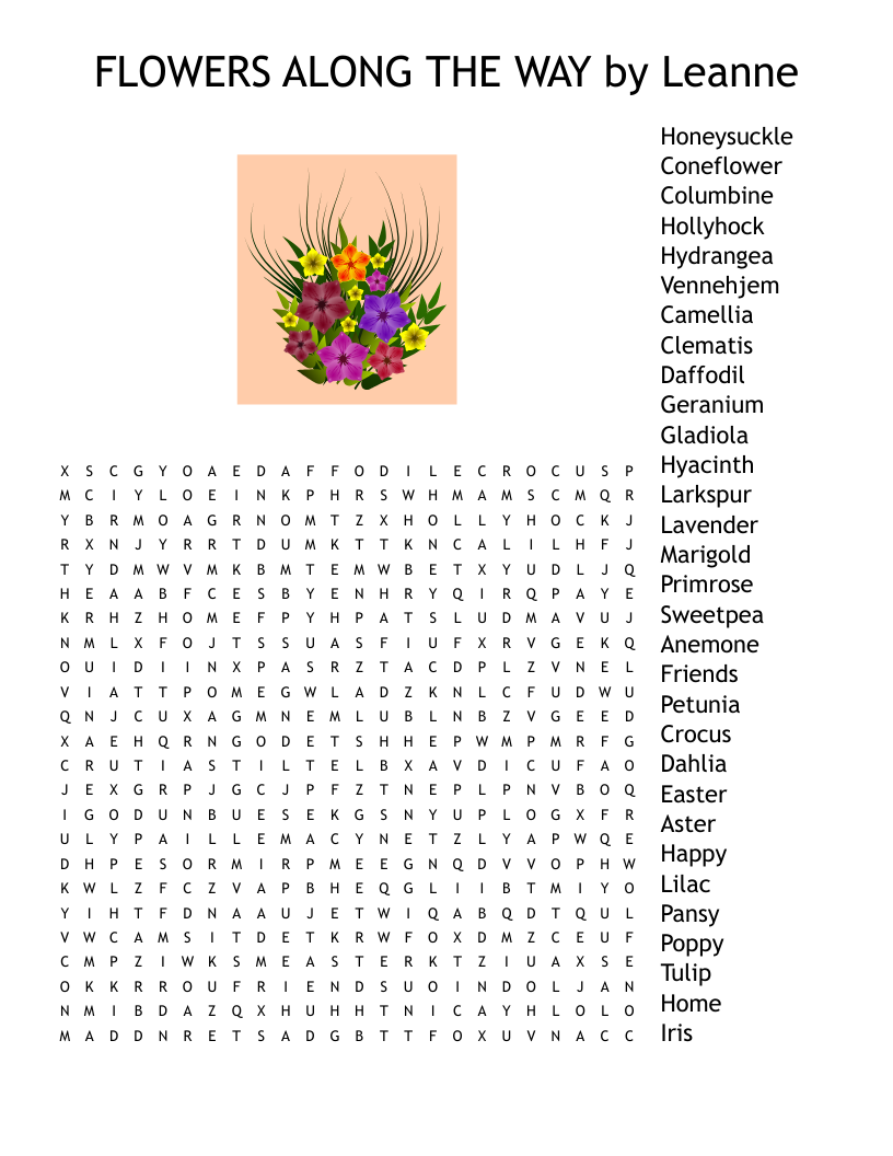 Flower Word Search For Kids