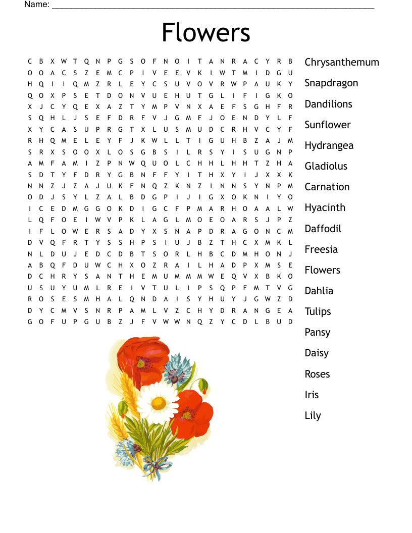Flowers Word Search WordMint Flowers Word Search WordMint