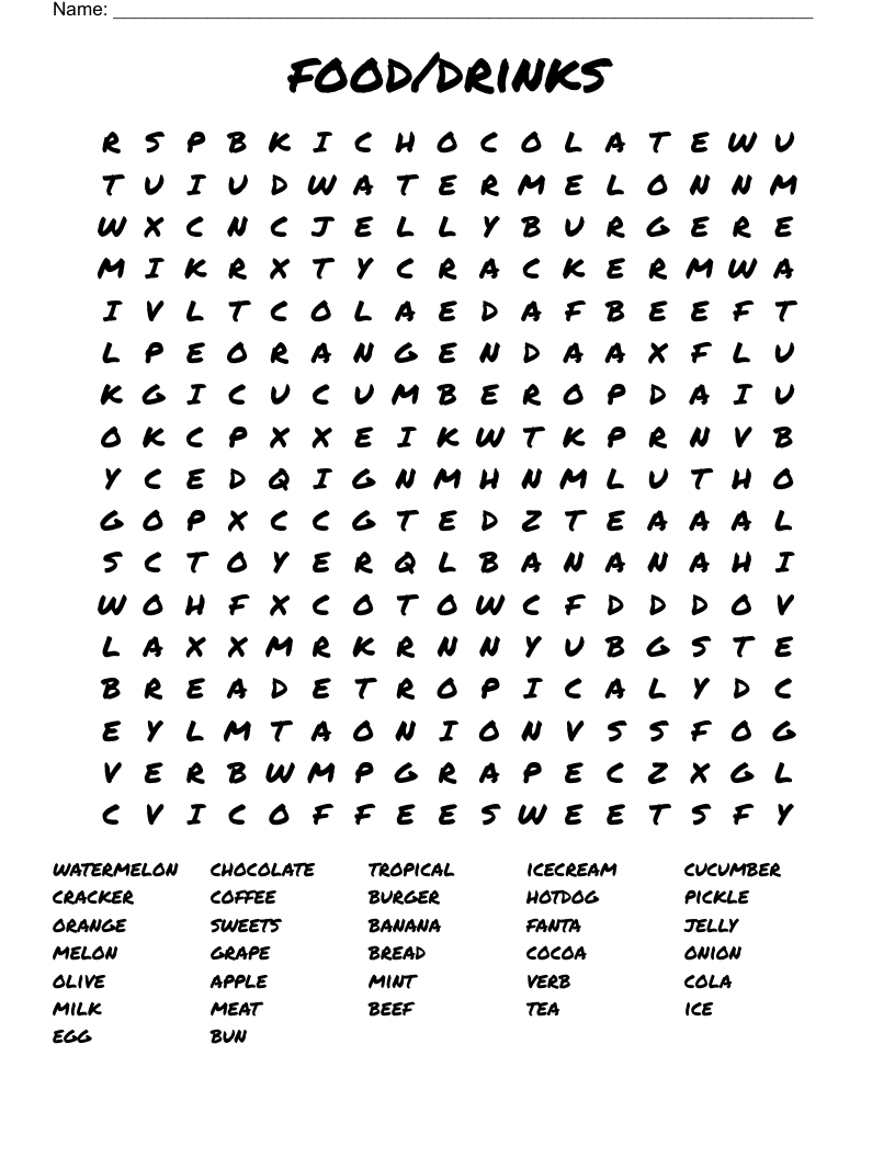 Food drinks Word Search WordMint Food drinks Word Search WordMint