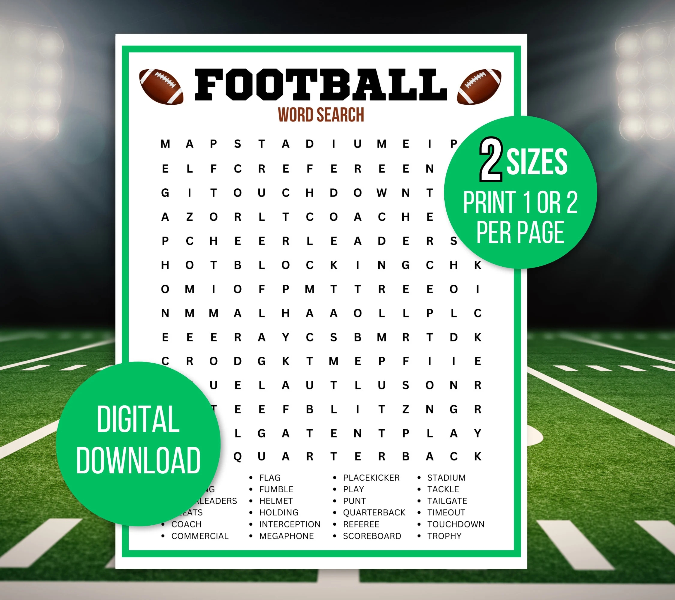 Football Word Search Printable Football Word Search Football Activity Football Word Find Kids Football Game Football Party Game Etsy