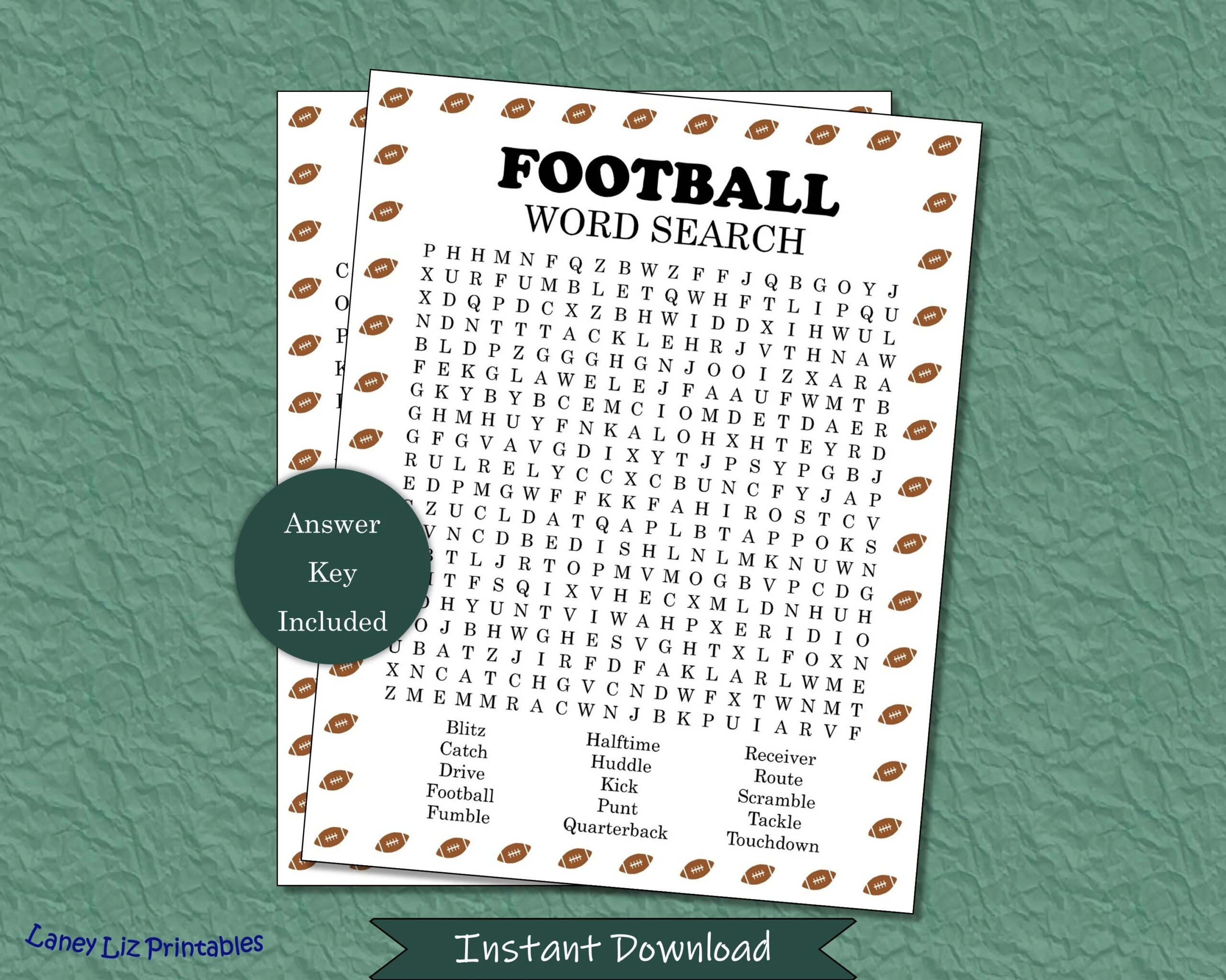 Football Word Search Printable NFL Word Puzzle Big Game Party Game Etsy