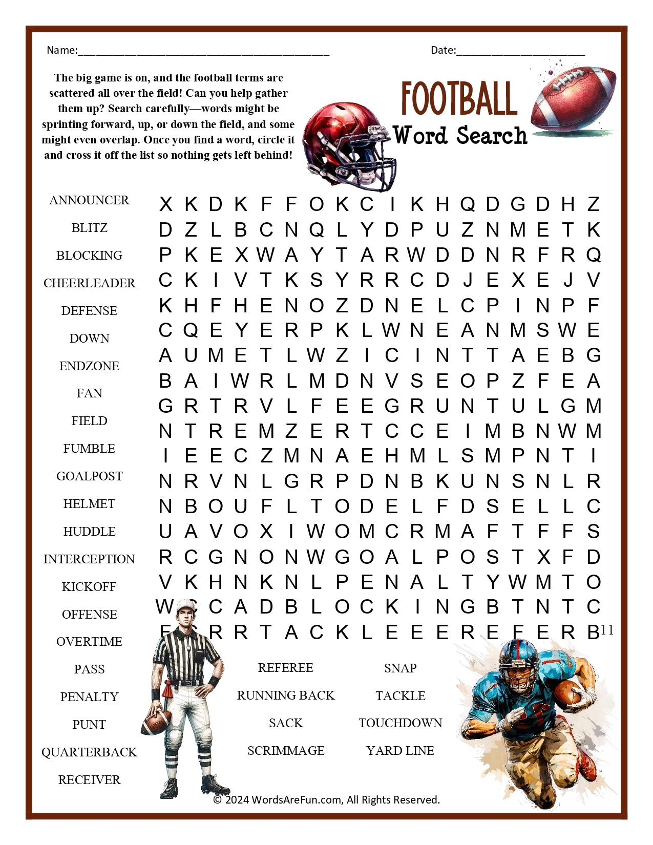 Nfl Football Word Search