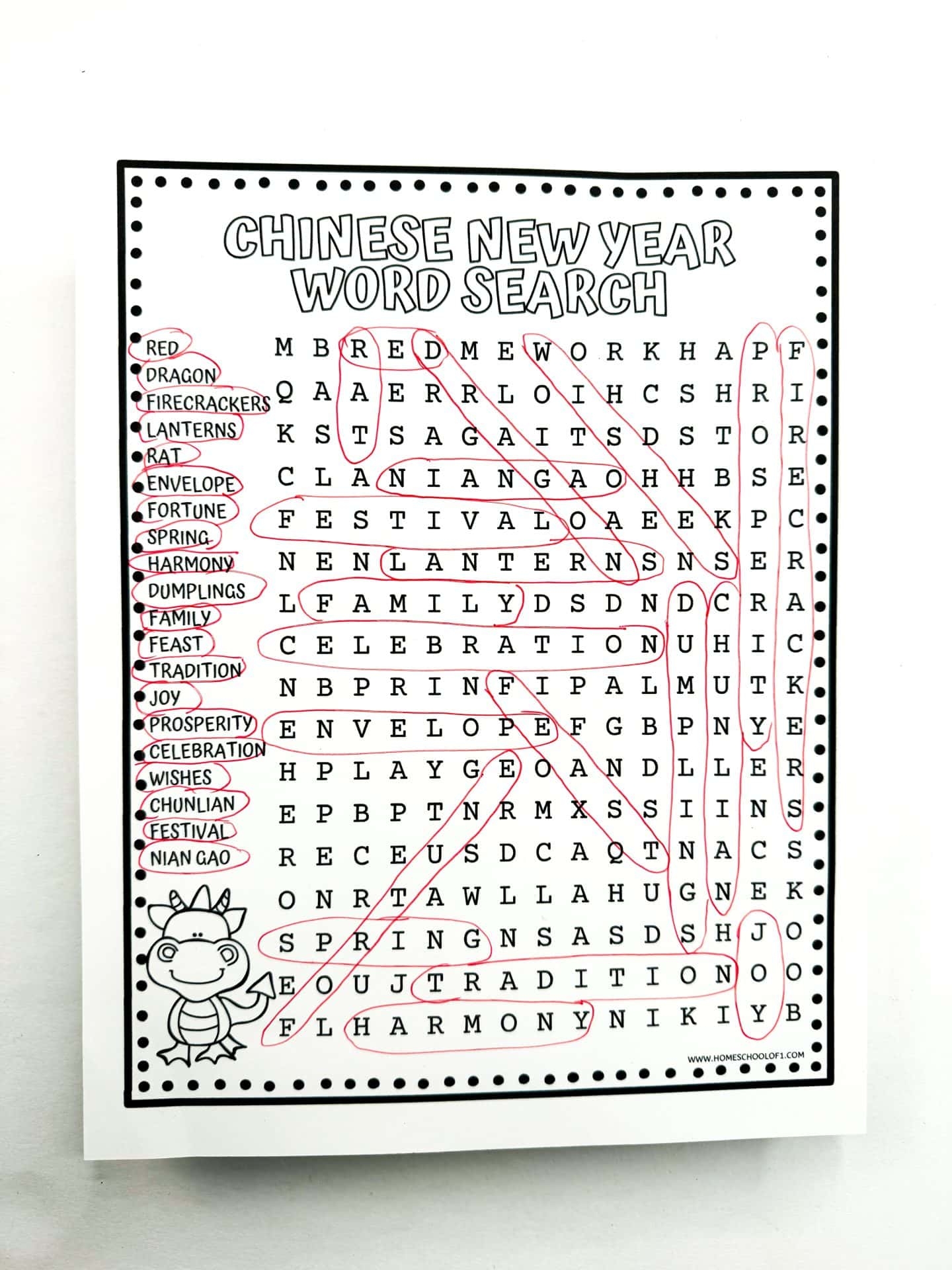 Chinese New Years Word Search