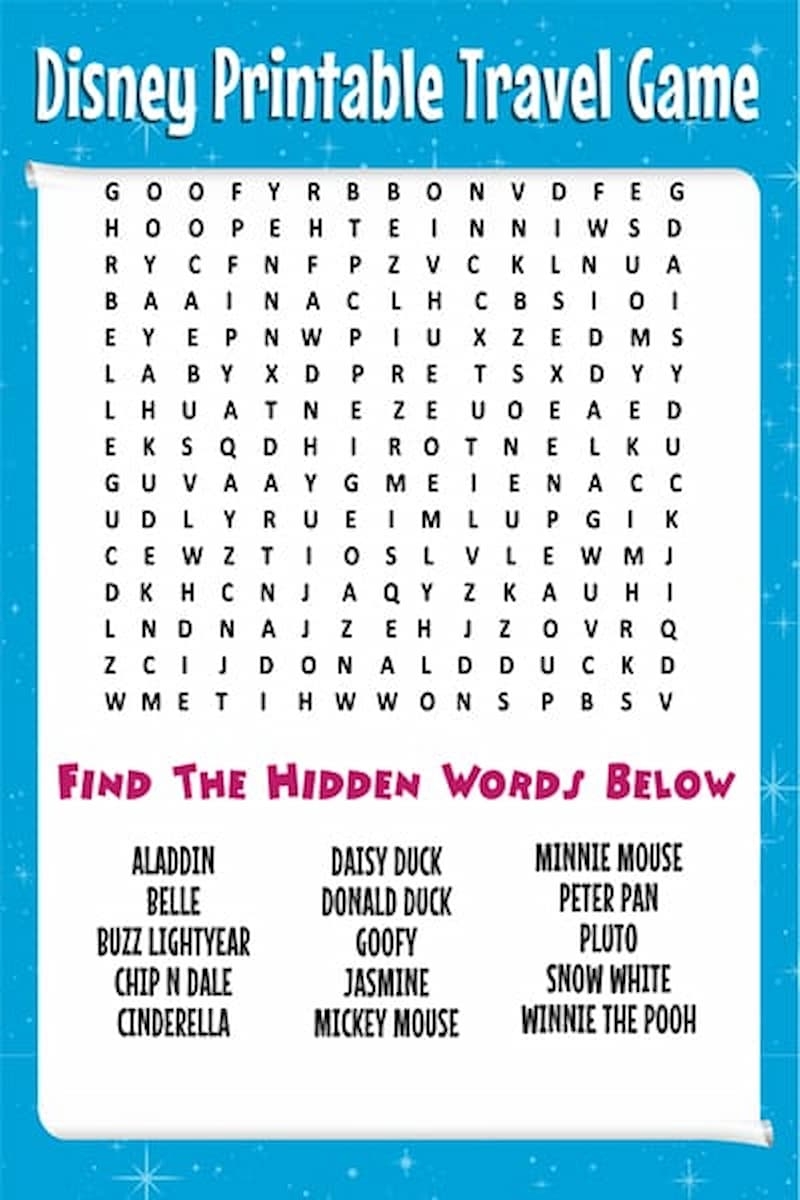 Free Disney Word Search More Printable Travel Games For Kids