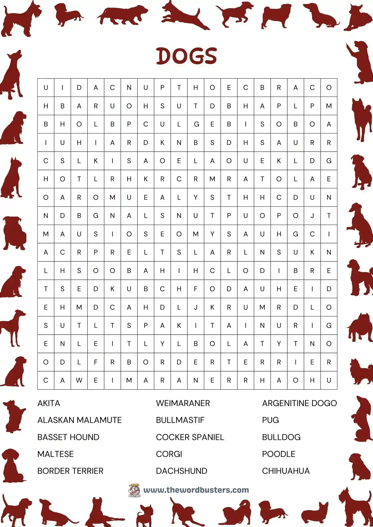 Free Printable Dog Word Search Puzzles