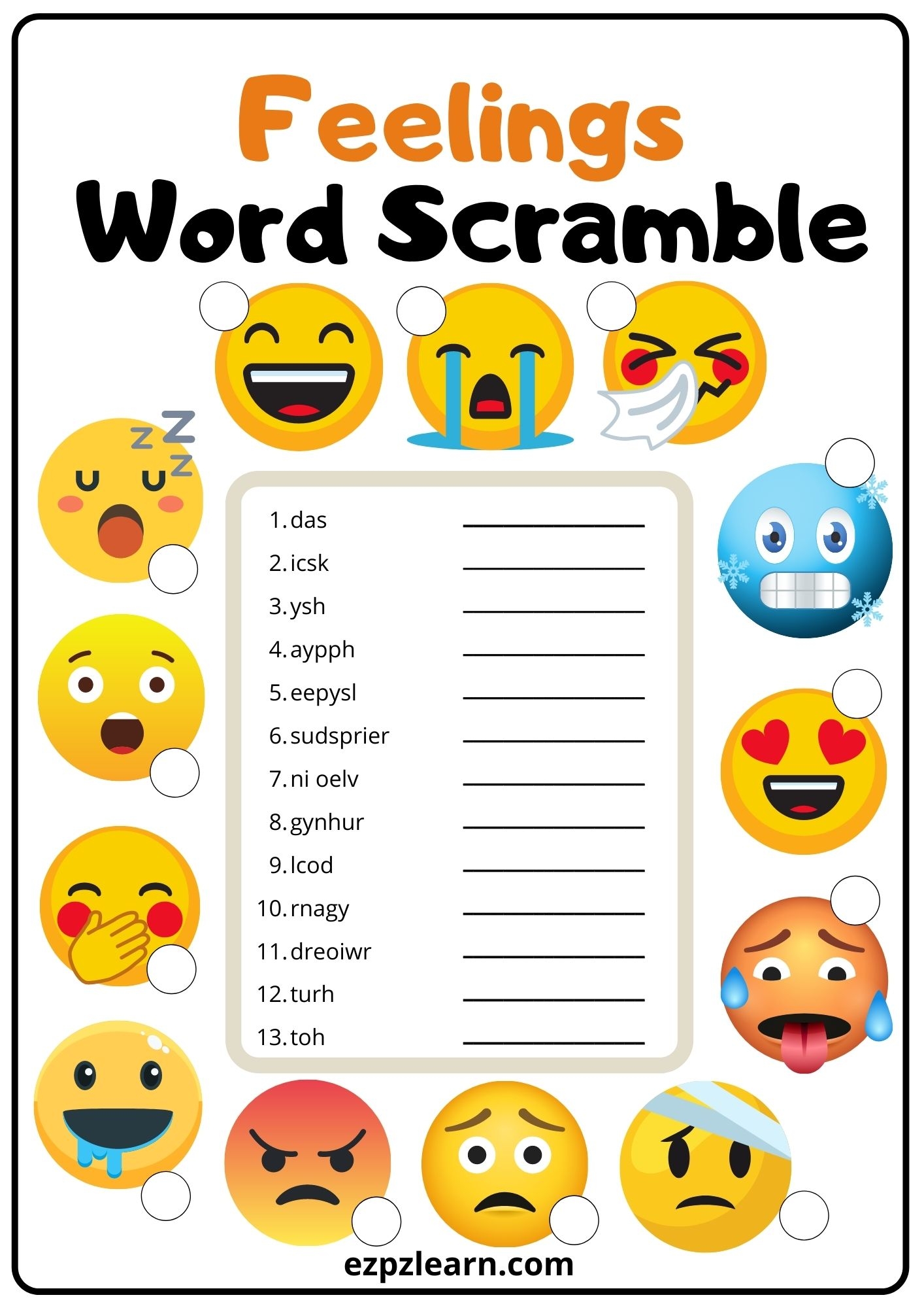Emotions Word Search Free Printable