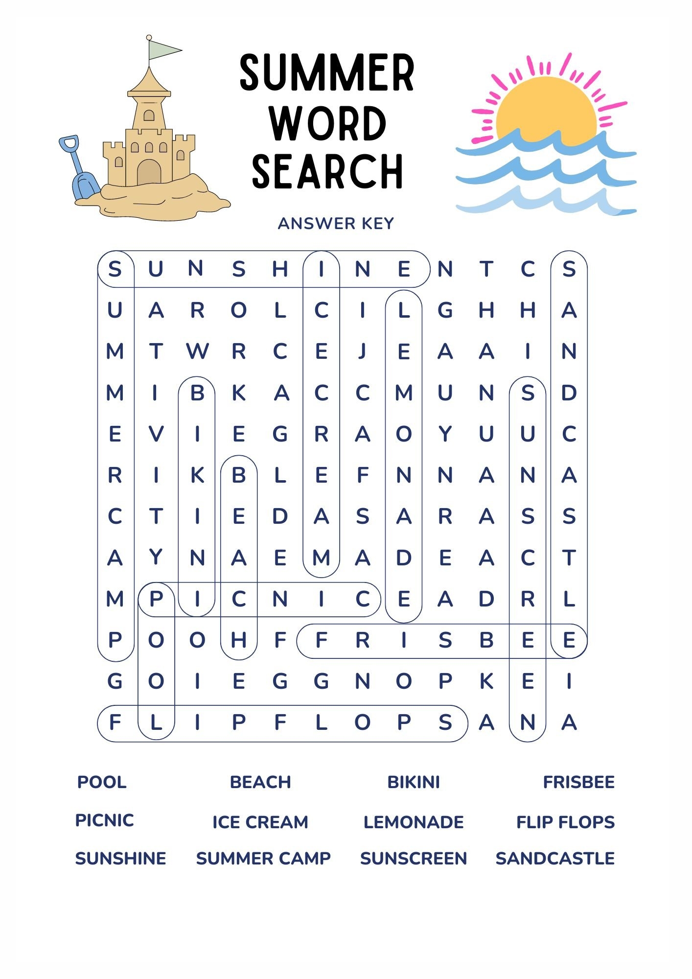 Free Printable Summer Word Search Puzzles