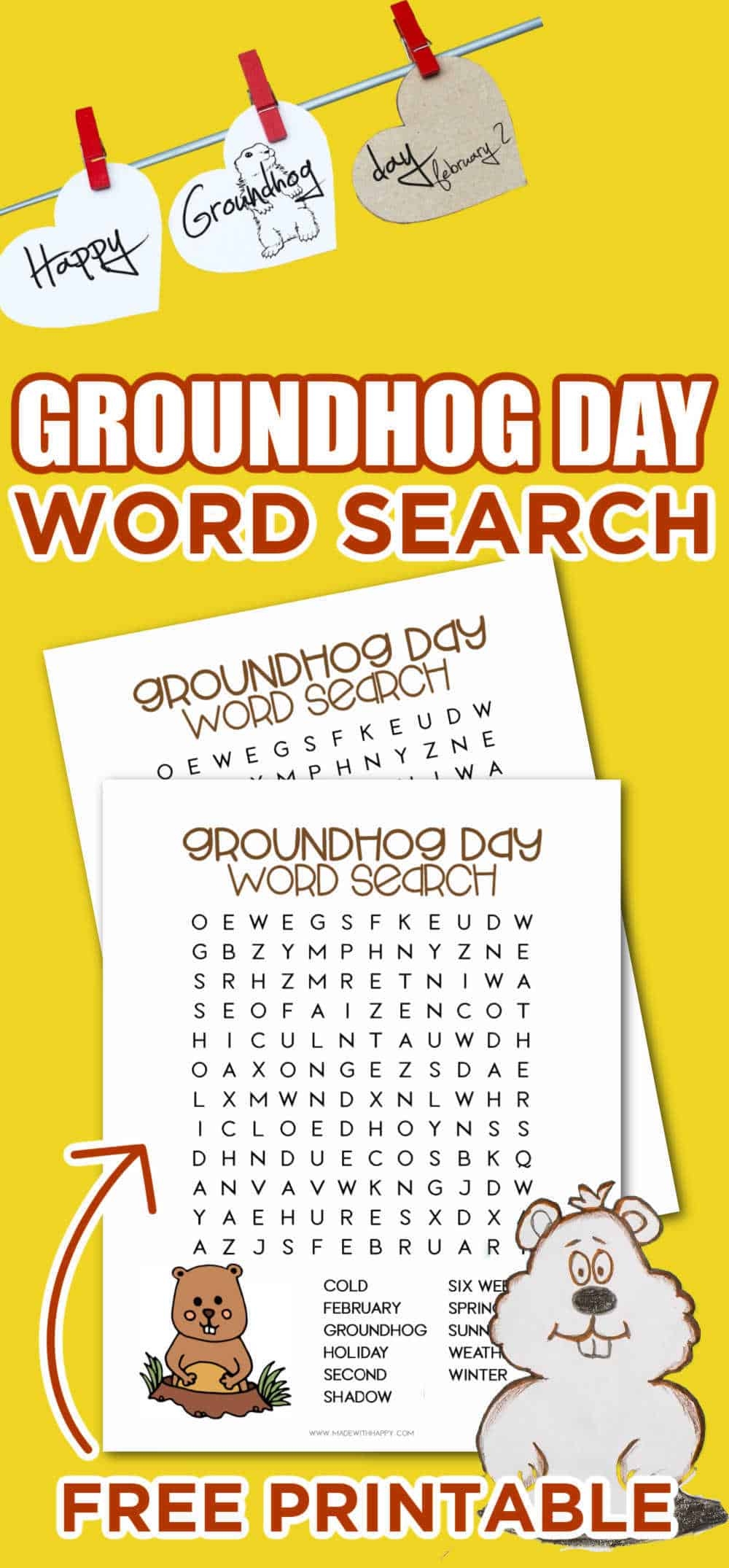 FREE Groundhog Day Word Search Printable Made With HAPPY