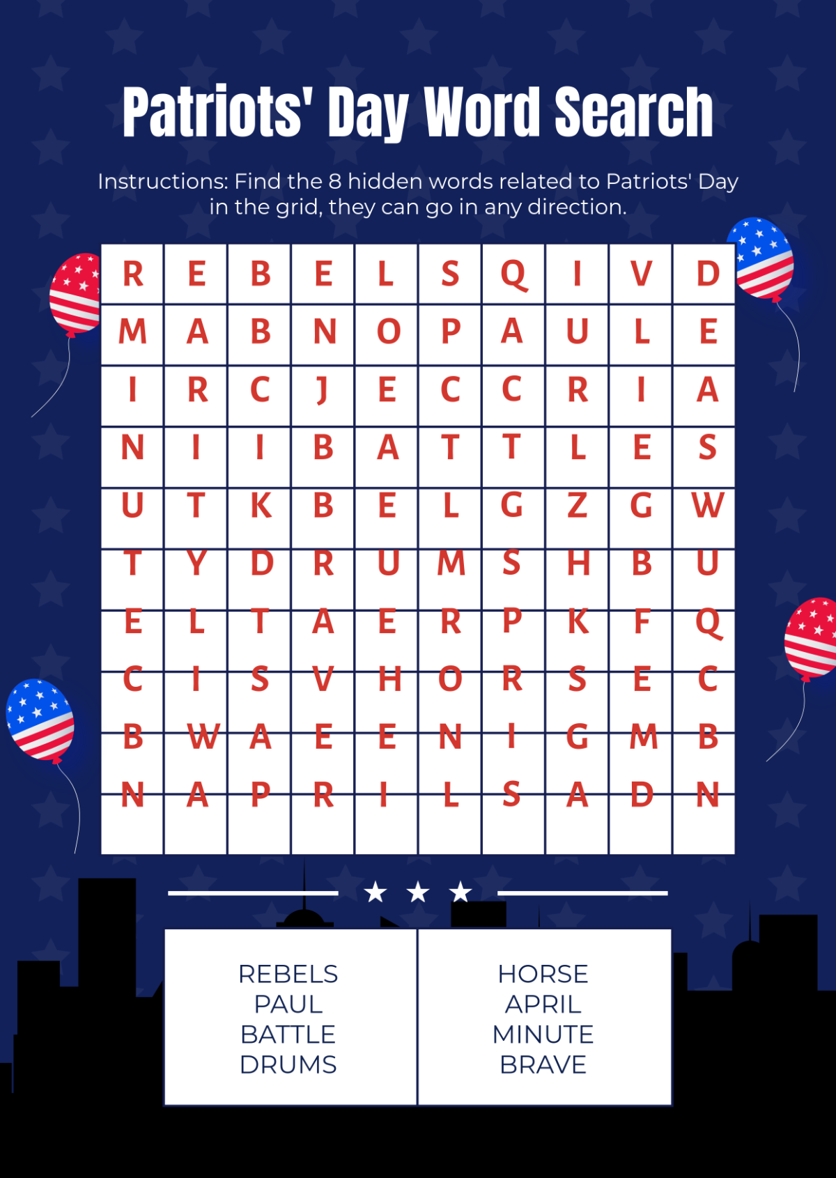 Word Search 4th Of July Online
