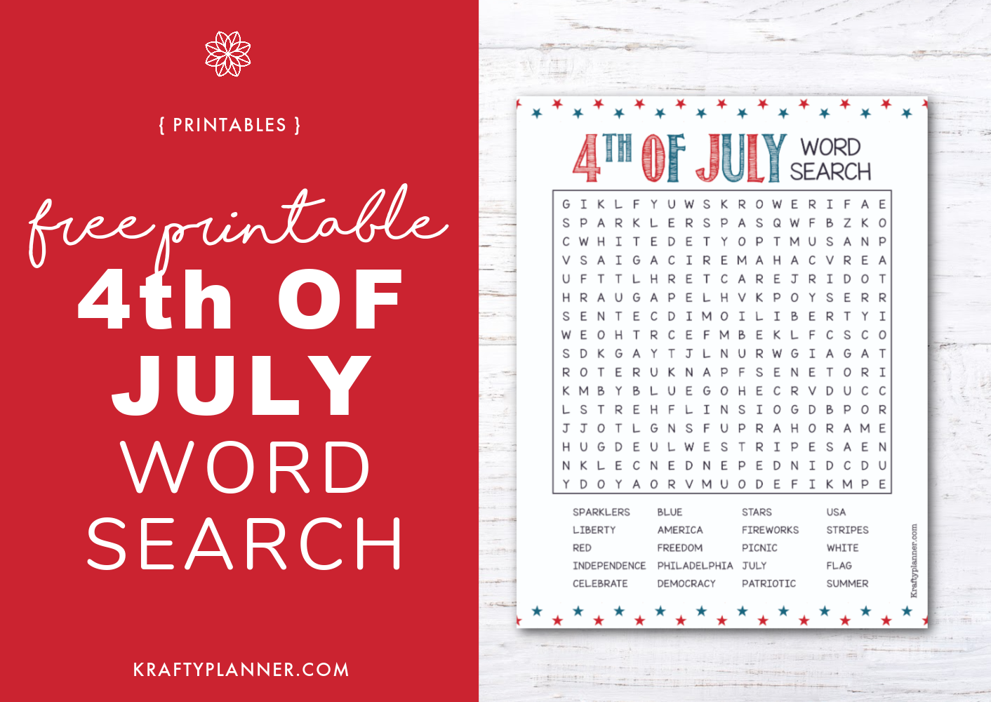 Free Printable 4th Of July Word Search Krafty Planner