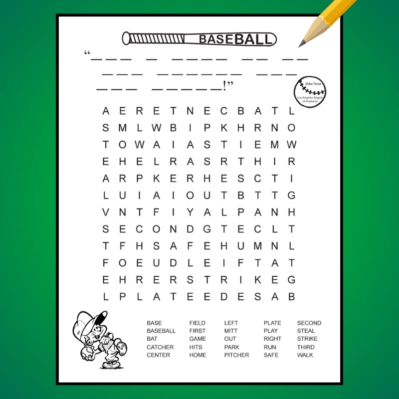 Free Printable Baseball Word Search For Kids