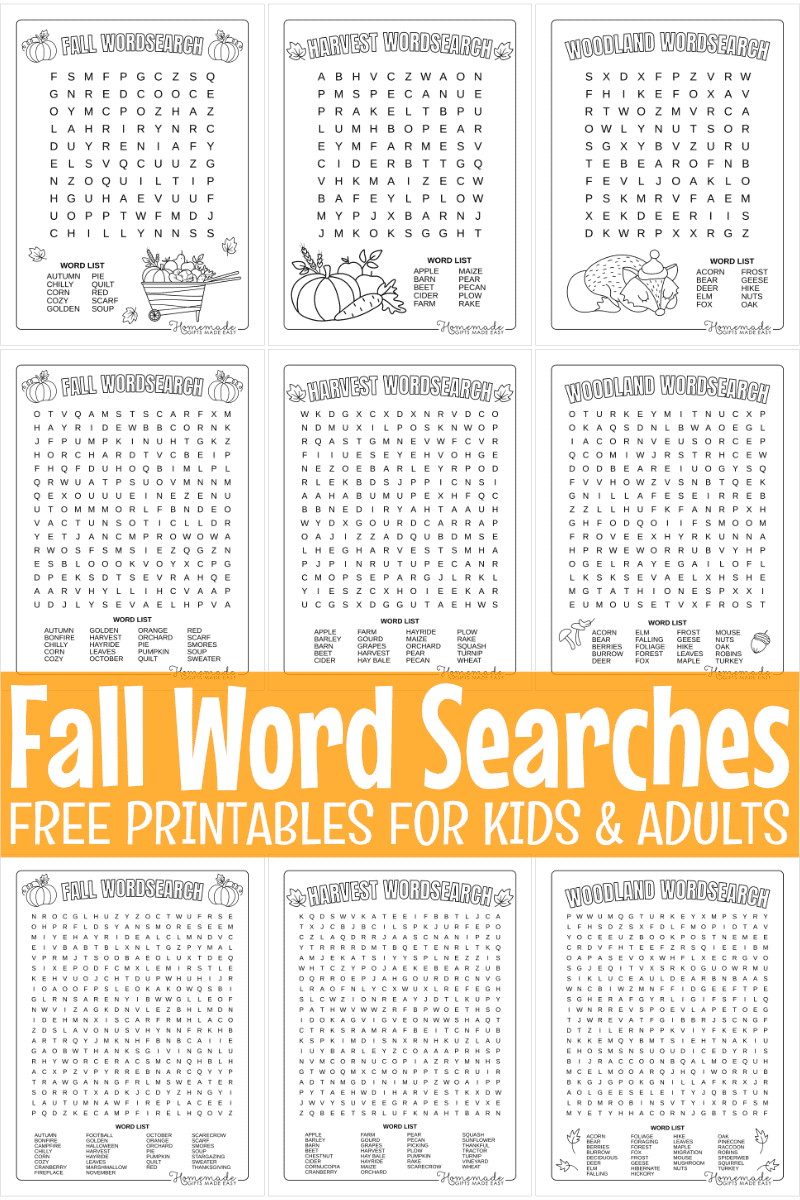 Autumn Word Search For Kids