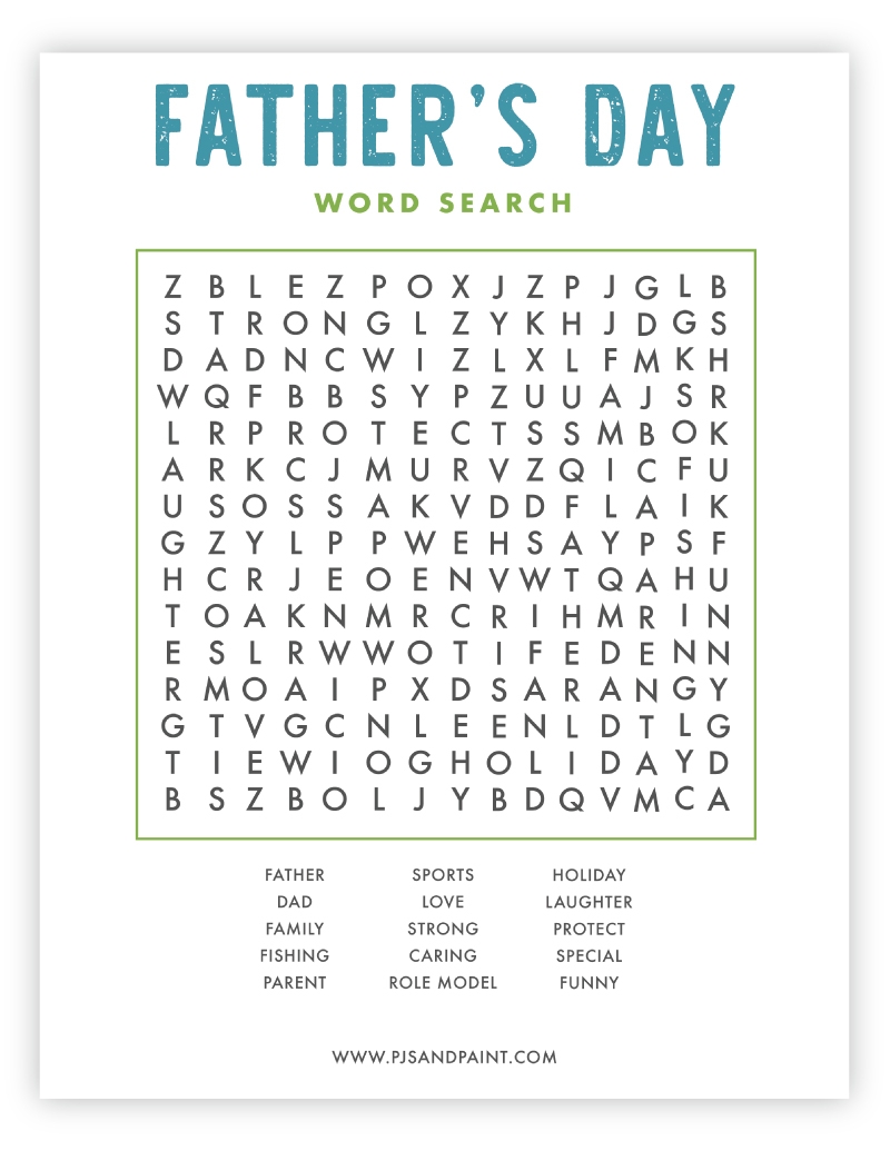 Free Printable Father s Day Word Search Pjs And Paint