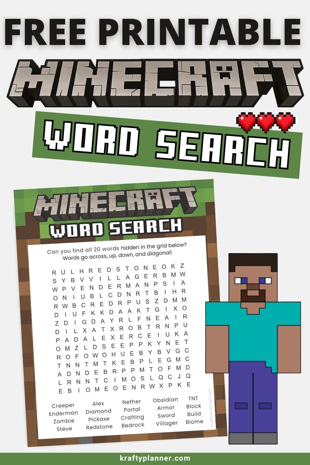 Free Printable Minecraft Word Search Krafty Planner