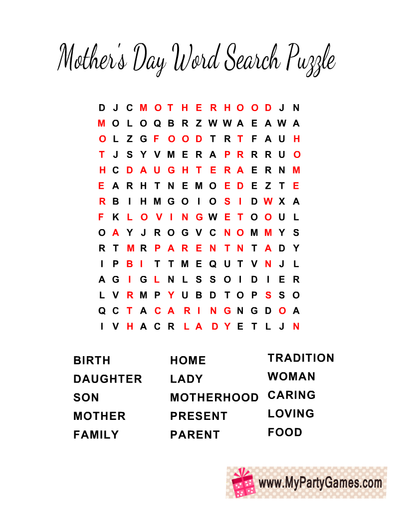Mother's Day Word Search Printable Free
