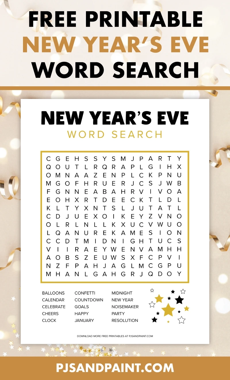 Free Printable New Year s Eve Word Search Pjs And Paint