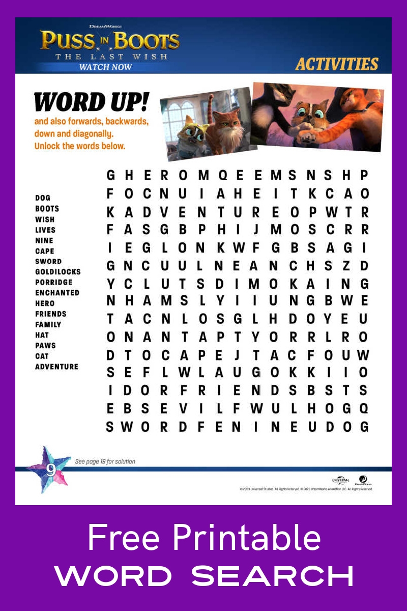 Free Printable Puss In Boots Word Search Mama Likes This